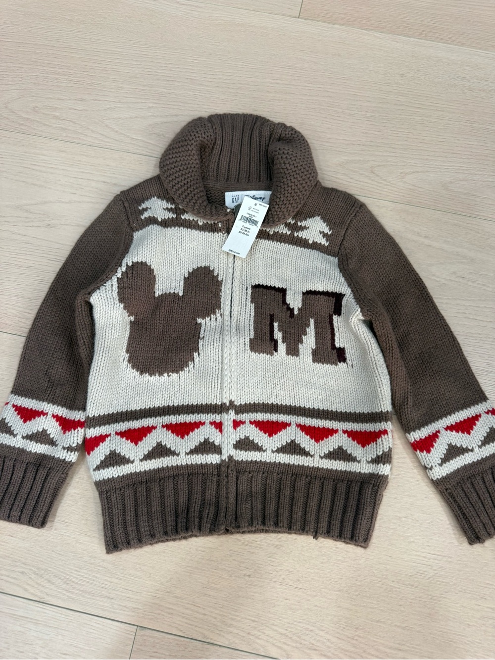 NWT GAP Disney Brown & Cream Mickey Knit Zip Sweater for Kids | 2T